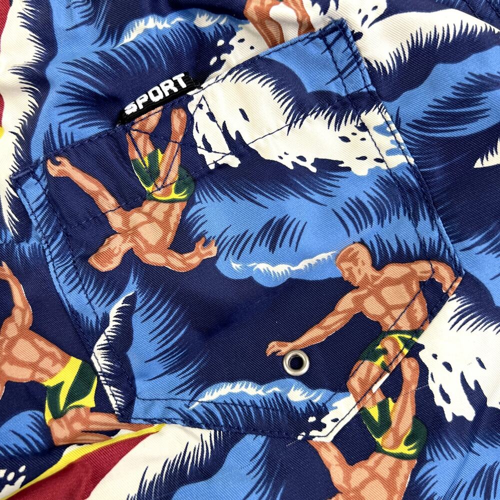 Polo Sport Ralph Lauren Swim Trunks Mens Size L Blue Allover Wave + Surfer Print - Picture 11 of 12